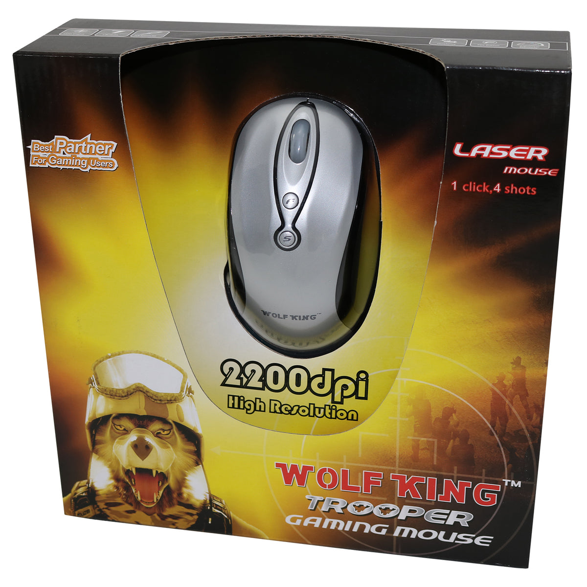 WOLFKING Trooper Gaming Maus in Silber /2200DPI/ 7 Tasten