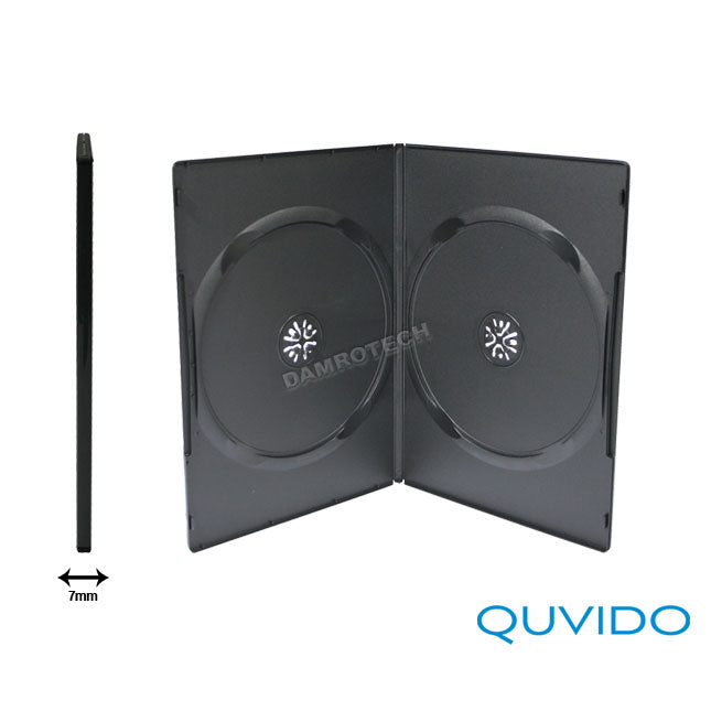 5 QUVIDO DVD Slim Hüllen Schwarz Double / 2 CDs o. DVDs /7mm