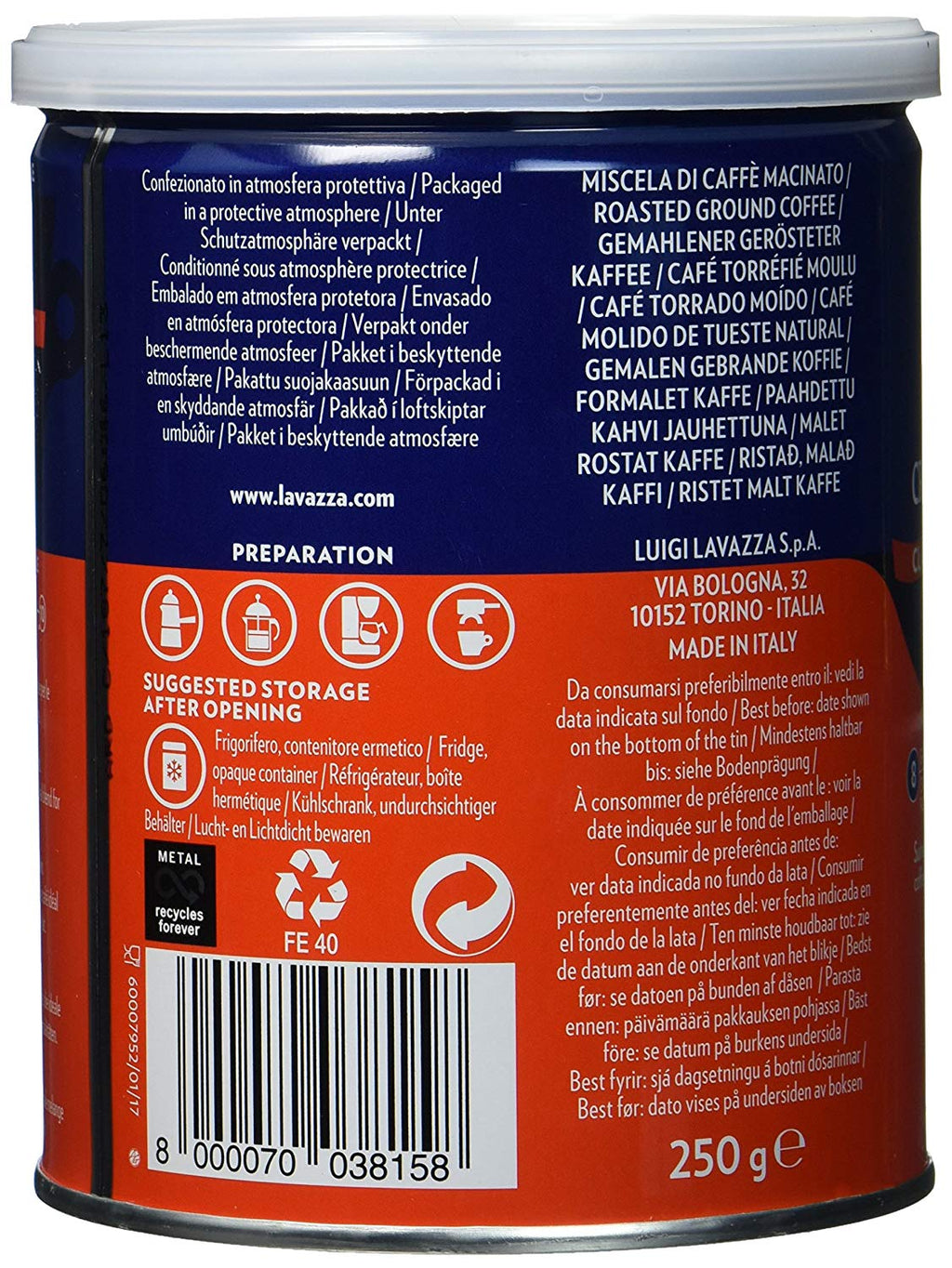 LAVAZZA CREMAeGUSTO CLASSICO Kaffee gemahlen in Dose 250g