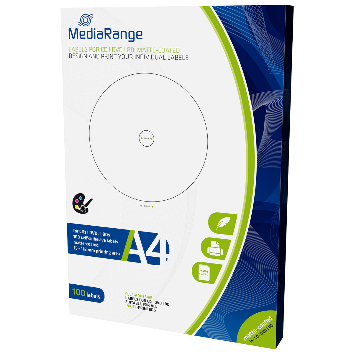 MEDIARANGE CD/DVD/BD Labels 15-118mm, 100 Labels