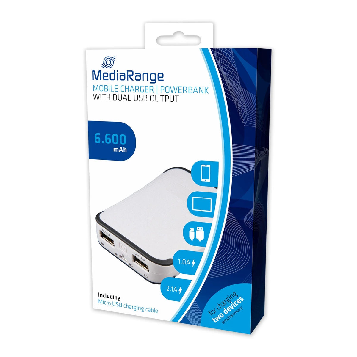 MEDIARANGE Mobile Charger, Powerbank, 6.600 mAh, dual USB