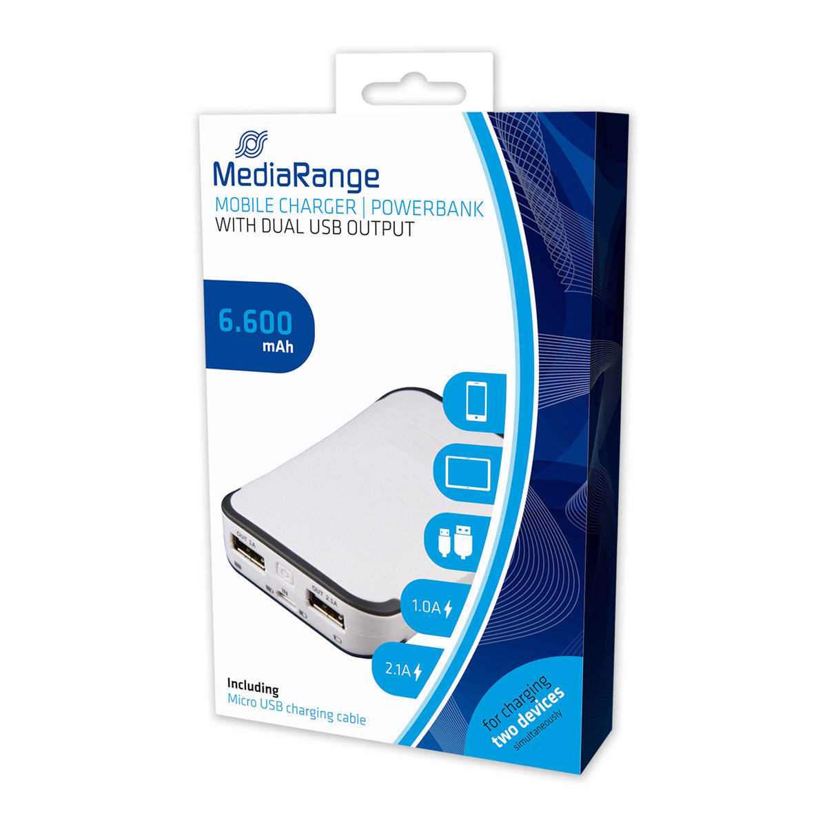 MEDIARANGE Mobile Charger, Powerbank, 6.600 mAh, dual USB