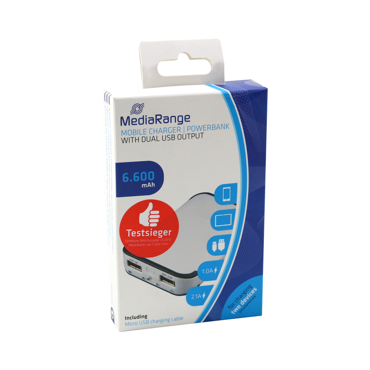 MEDIARANGE Mobile Charger, Powerbank, 6.600 mAh, dual USB
