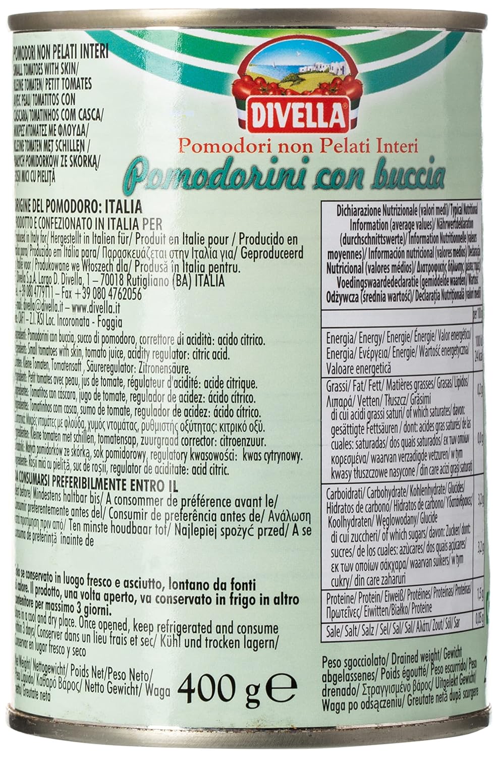 DIVELLA Kirschtomaten Pomodorini con buccia 400g