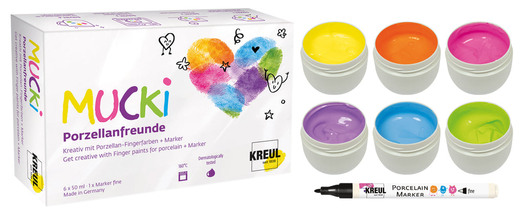 KREUL MUCKI Porzellanfreunde Set – Porzellan-Fingerfarbe für Kinder